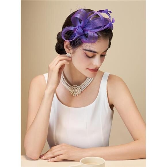 Fascinators Headband with Feather, Purple main image 4